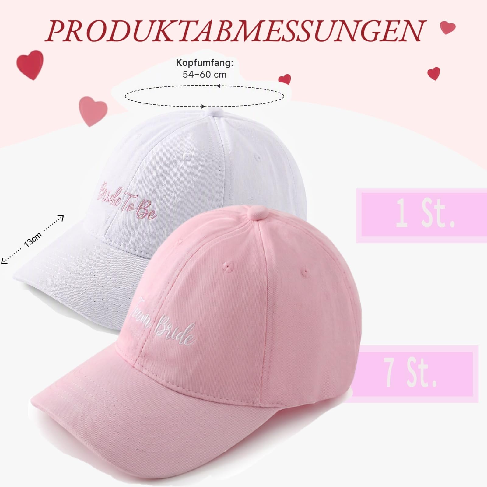 JGA Caps Set (8er Pack) – 1x Weiß mit „Bride to be“ & 7X Rosa mit „Team Bride“ Aufschrift – Junggesellinnenabschied Accessoires & Deko für Frauen
