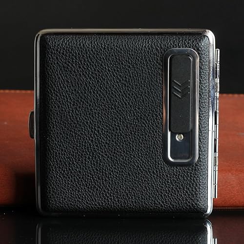 Miniatura 5 de Regalo del Día del Padre Recargable Caja de cigarrillos de cuero con encendedor USB electrónico Regalos de Navidad negro