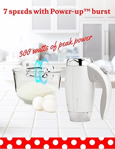 Miniatura 2 de BETTY CROCKER Batidora de mano de 7 velocidades, 250 W, batidora eléctrica con batidores y ganchos para masa, batidora de mano eléctrica ergonómica