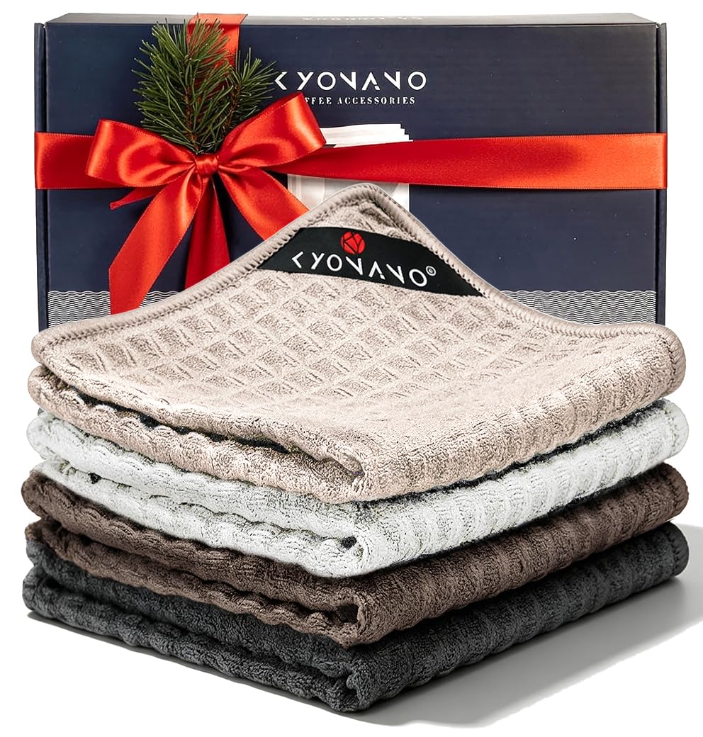 KYONANO Espresso Accessories, Barista Towels 4 Pack, Waffle Weave, 30*30cm