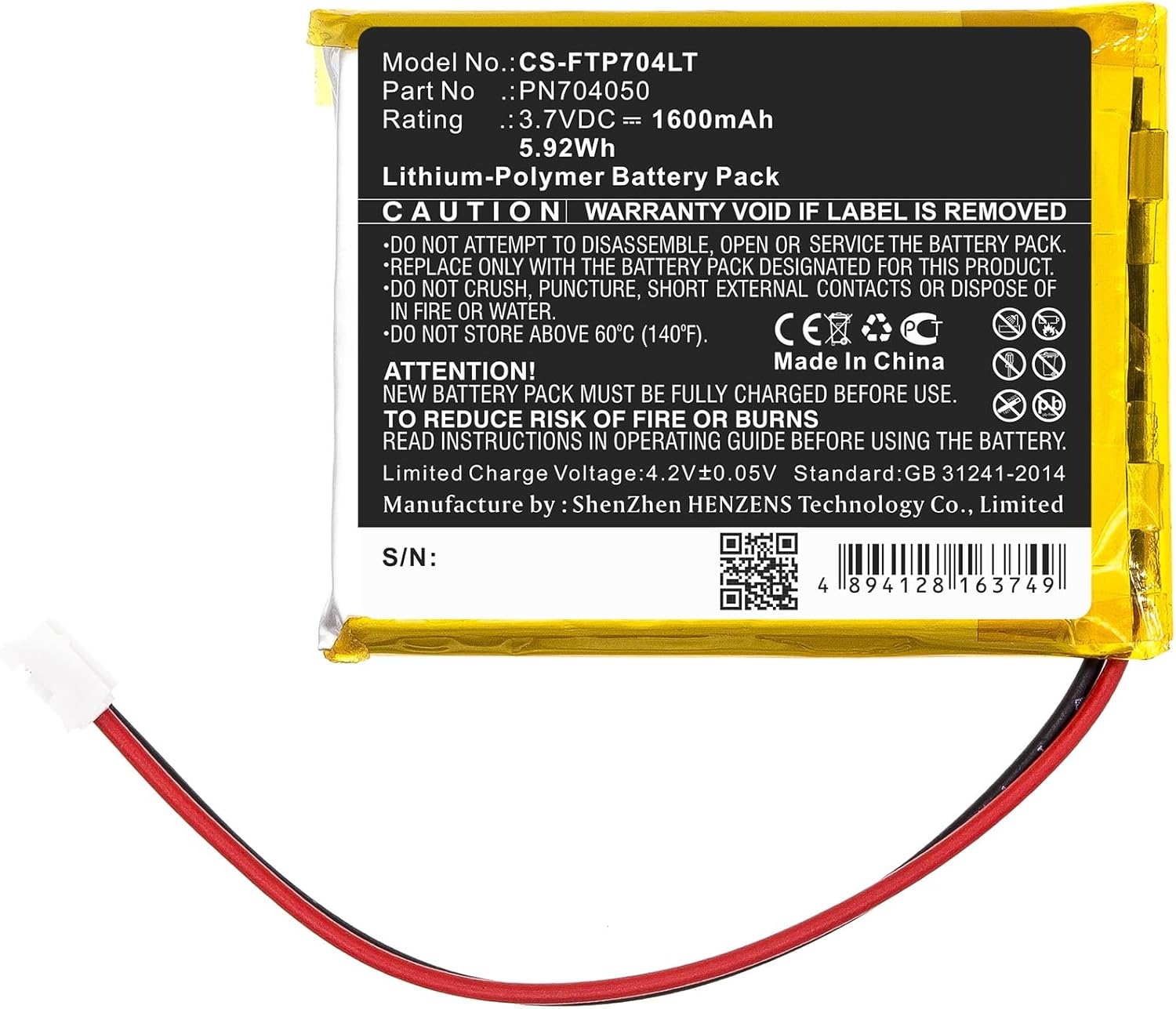 Tingen 1600mAh Battery Replacement for Fatboy LED Table Lamp Edison Edison The Petit PN704050 (3.7V)