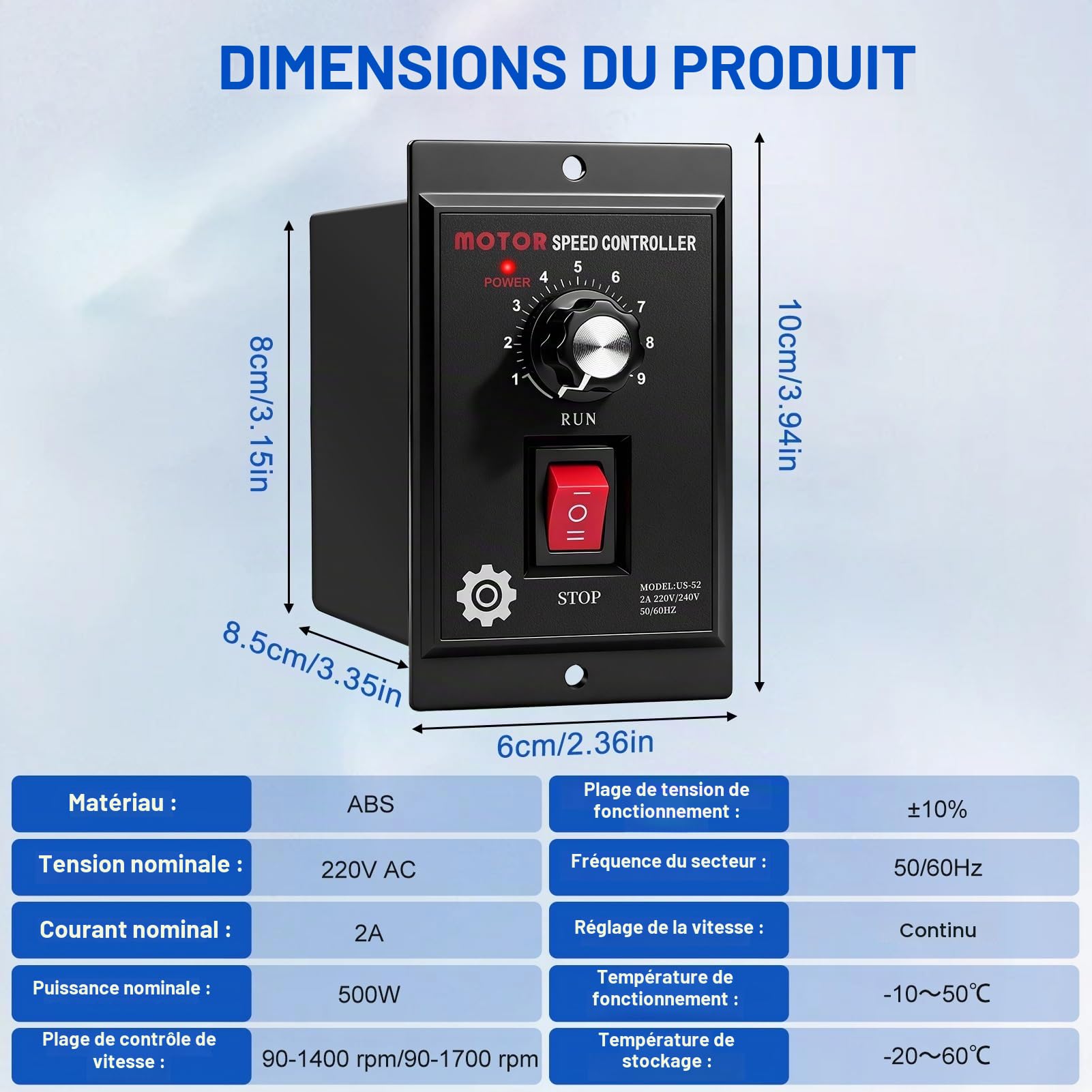 Variateur de Vitesse pour Moteur 220v 500W Régulateur de Vitesse du Moteur Monophasé Régulateur de Tension 220v Marche Avant/arrière Compatible avec les Moteurs des Séries YYDJ YCJT YYCJ et YCJFK
