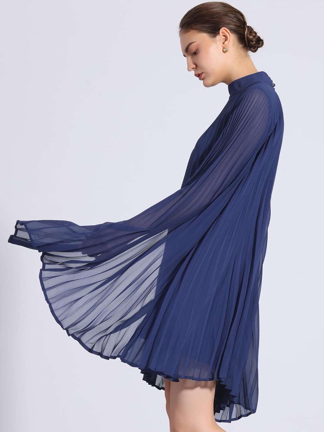 Allegra K Chiffon Dresses for Women's Loose Flowy Cloak Sleeve Cape Pleated Dress - Image 4