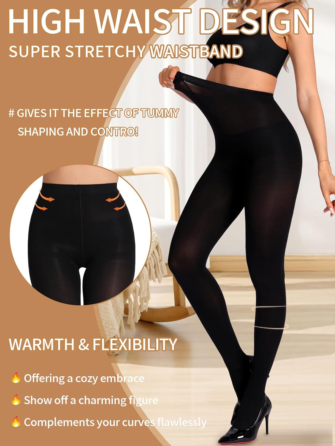 HONENNA Women's Control Top High Elastic Soft Opaque Pantyhose Tights - Image 4