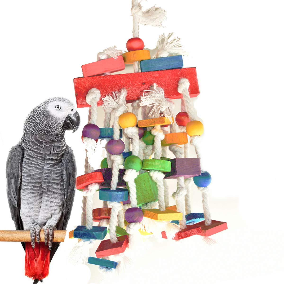 Mrli PetBird Chewing Toys, Parrot Cage Bite Toys - Multicolored Natural Wooden Knots Blocks Waterfall Bird Tearing Entertaining Toys Suggested for Cockatoos Parakeet and Variety of Amazon