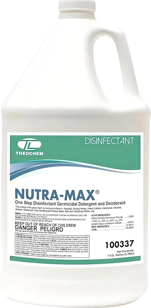 Concentrado desinfectante de grado hospitalario Nutra-Max, 1 galón | Lista de la EPA N & G, concentrado 1:32 rinde 32 galones, mata el 99,9% de los virus y bacterias, limpiador multisuperficie