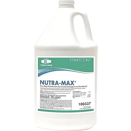 Theochem Nutra-Max Hospital Grade Disinfectant Concentrate, 1 Gallon Makes 32 Gallons, EPA List N Registered, Kills 99.9% Viruses & Bacteria, Commercial Strength Multi-Surface Cleaner