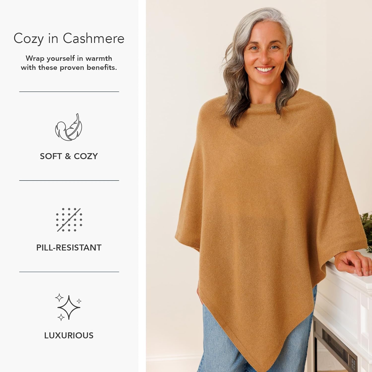 Fishers Finery Women's 100% Cashmere Knit Poncho