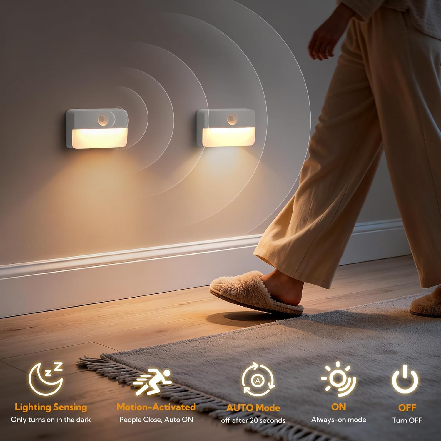 10 Pack Motion Sensor Stair Light for Indoor - Wireless Stick on Anywhere Hallway Lamp Battery Operated Closet Lights Portable Kitchens LED Night Light Suitable for Corridors, Cabinets, Kids Rooms