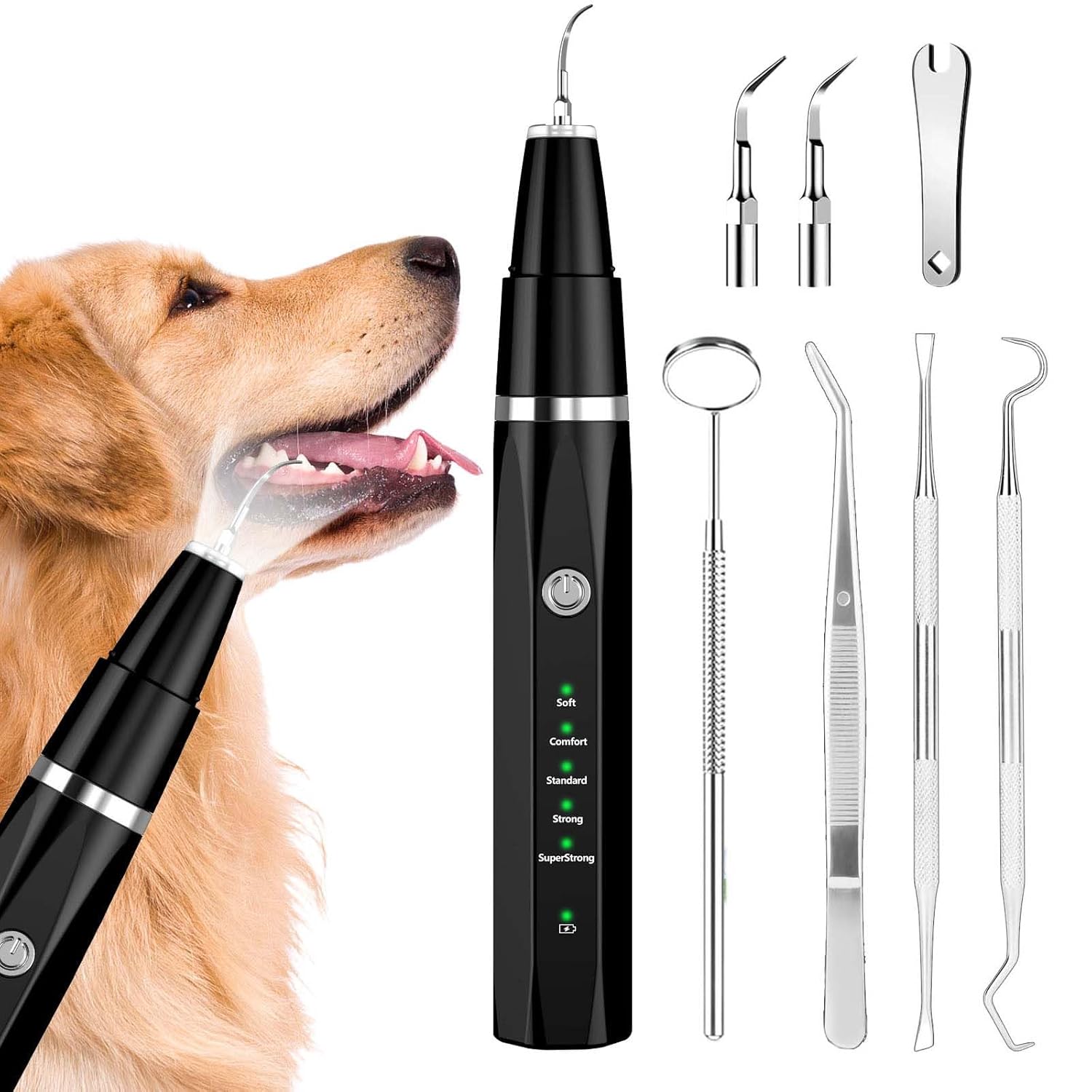 Plaque Remover for Teeth - Pet Ultrasonic Cleaner - Teeth Cleaning Kit for Tartar and Stains - Suitable for Dogs and Cats (Black)