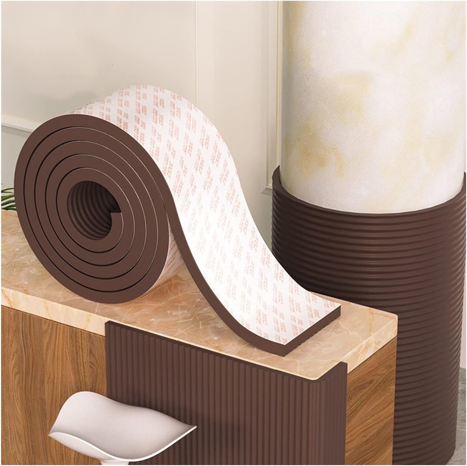 HXRW ochraniacz postojowy Soft Extra-Wide Edge Protector，Multifunctional Protective Foam Cushion，for Sharp Edges Table Desk Furniture do garaży parkingowych (Color : Brown, Size : 200cm)
