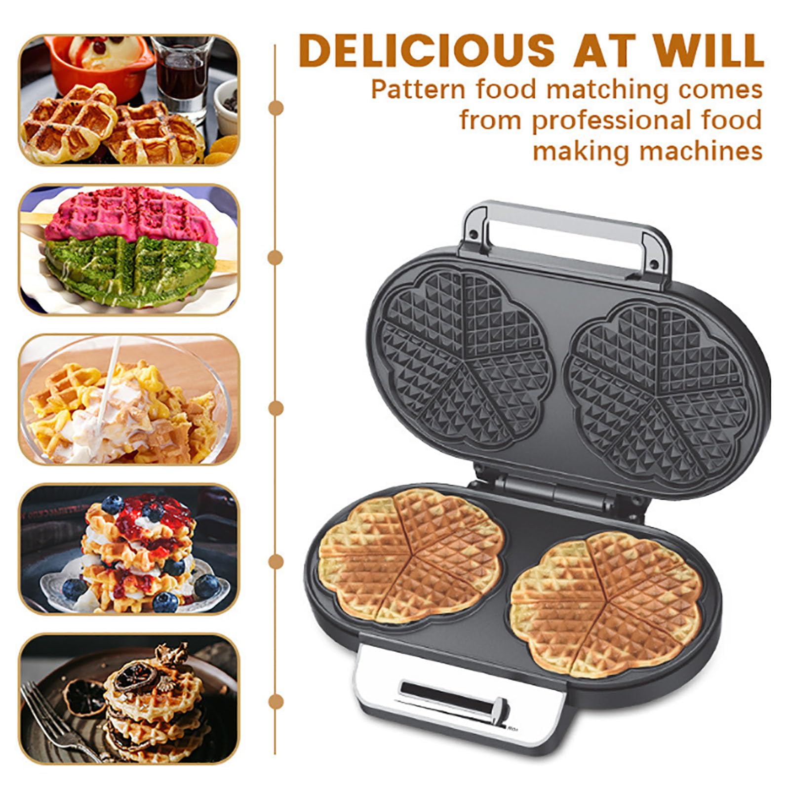 Macchina per waffle doppia a forma di cuore, riscaldamento rapido da 1200 W | Ferro antiaderente, temperatura regolabile, colazione in 3 minuti, riscaldamento uniforme, pulizia facile