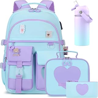 ACESAK Girls Backpack with Insulated Water Bottle, Lunch Bag & Pencil Case