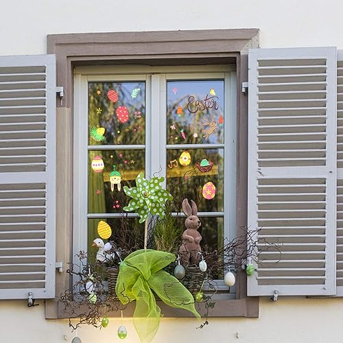 Miniatura 5 de Decoraciones de Pascua, calcomanías para ventana, 4 hojas de huevos de fiesta de Pascua, conejo, zanahoria, flor, decoración para ventana, escuela,