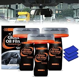 3PCS Glass Oil Film Remover for Car,100ml Roll-On Glass Compound with Cleaning Board, Removes Oil Film & Smudges,Automotive Oil Film Cleaning Brush for Car Windows