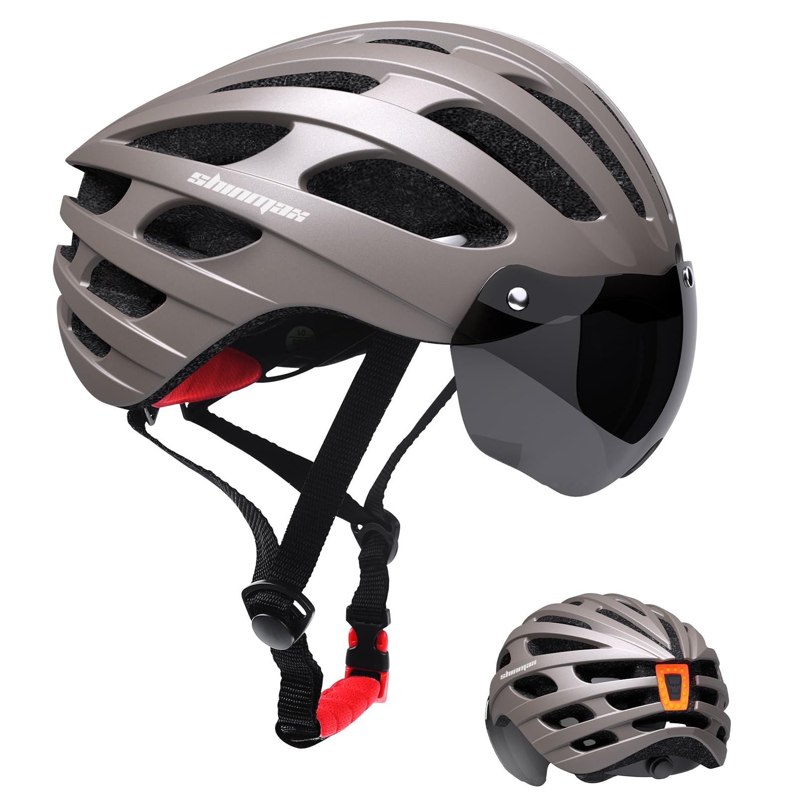Shinmax Kask Rowerowy Mężczyźni Kobiety, MTB z USB Magnetyczne światło ochronne UV Wizjer Naklejka Jasna, Unisex Regulowany Kask rowerowy na deskorolkę Certyfikat CE 57-62 CM (RC-049)