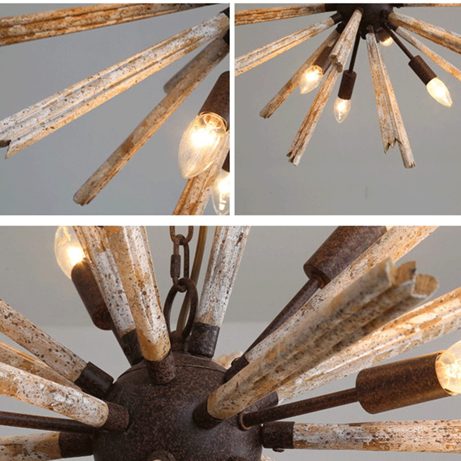 NSXBY E14 American Country Solid Wood Chandelier, Duplex Wood