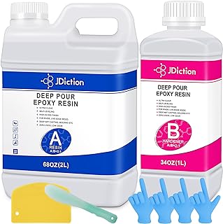 Epoxy Resin Kit, Crystal Clear Deep Pour Epoxy Resin for River Tables, Live Edge and Wood Filler, ¾ Gallon Clear Casting Pourable Resins Kit(2:1 Mix Ratio)