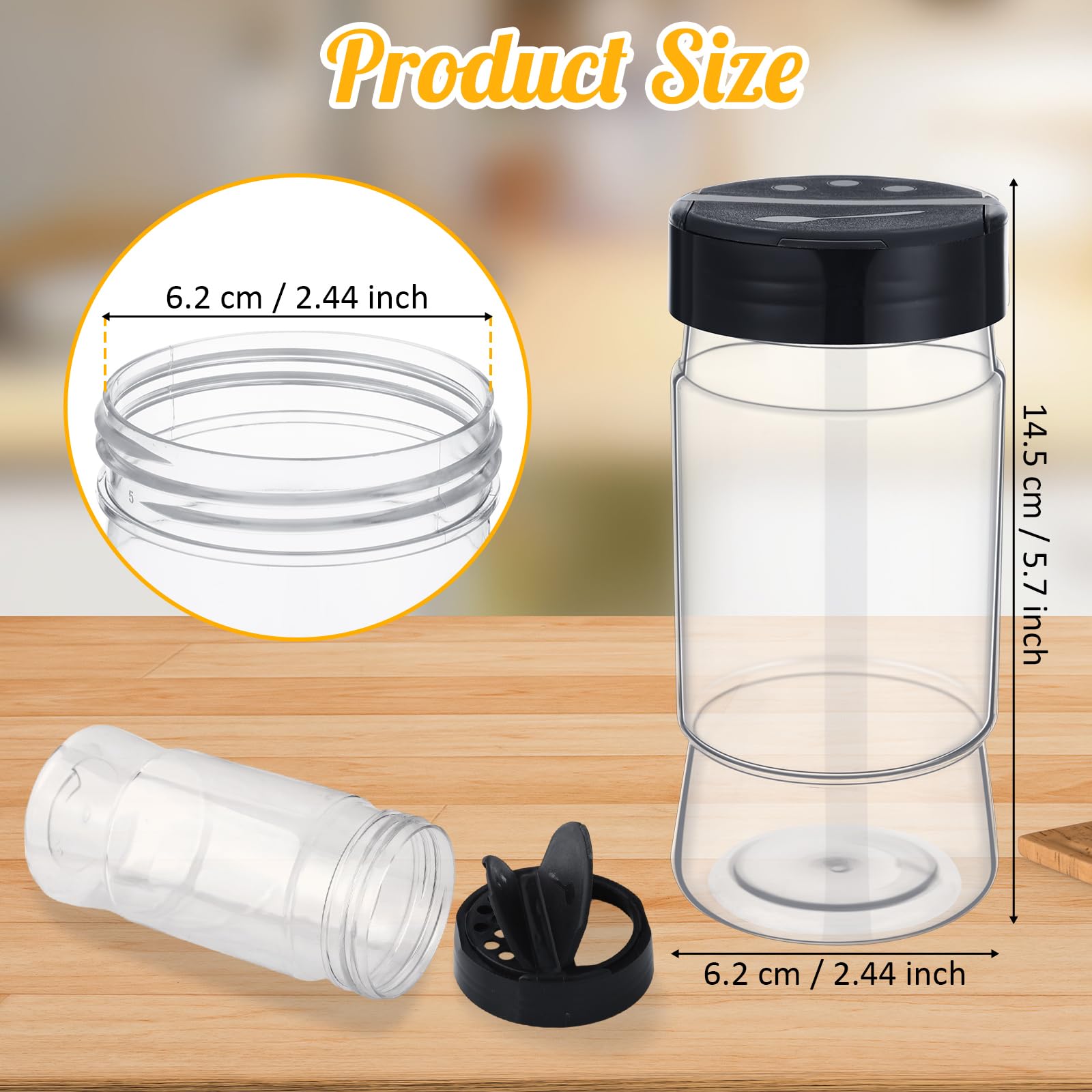 Mimorou Paquete de 30 tarros de plástico para especias de 10.5 onzas con tapas de coctelera, recipientes transparentes para condimentos, botellas de especias para almacenamiento de cocina, hierbas y