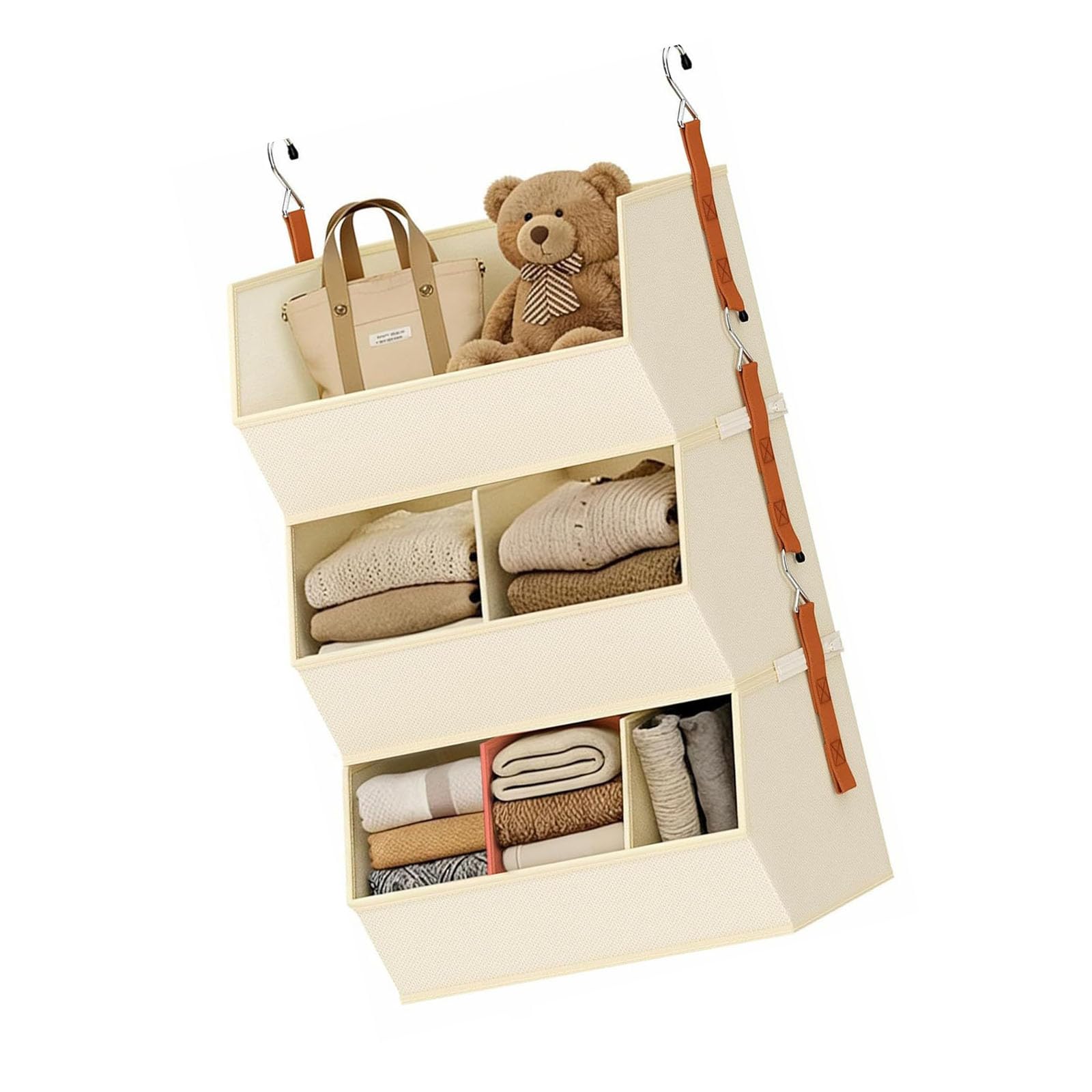 EXQIOUR 3 Compartment Hanging Closet Storage with Reinforced PP Panels and Adjustable Sections for Wardrobe Storage Multi Layer Hanging Shelf