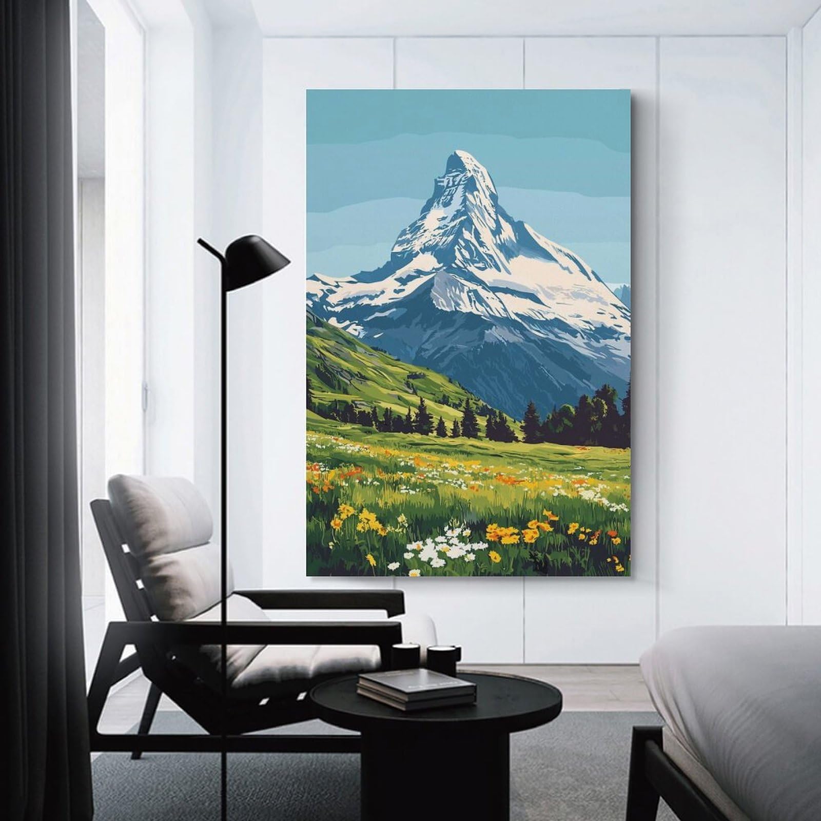 Junmoney Room Decor Wall Art Swiss Mountain Landscape, 24x36inch(60x90cm), for Flats, Guest Rooms Or Compact Rooms, Wall Decor with Flexible Room Appeal
