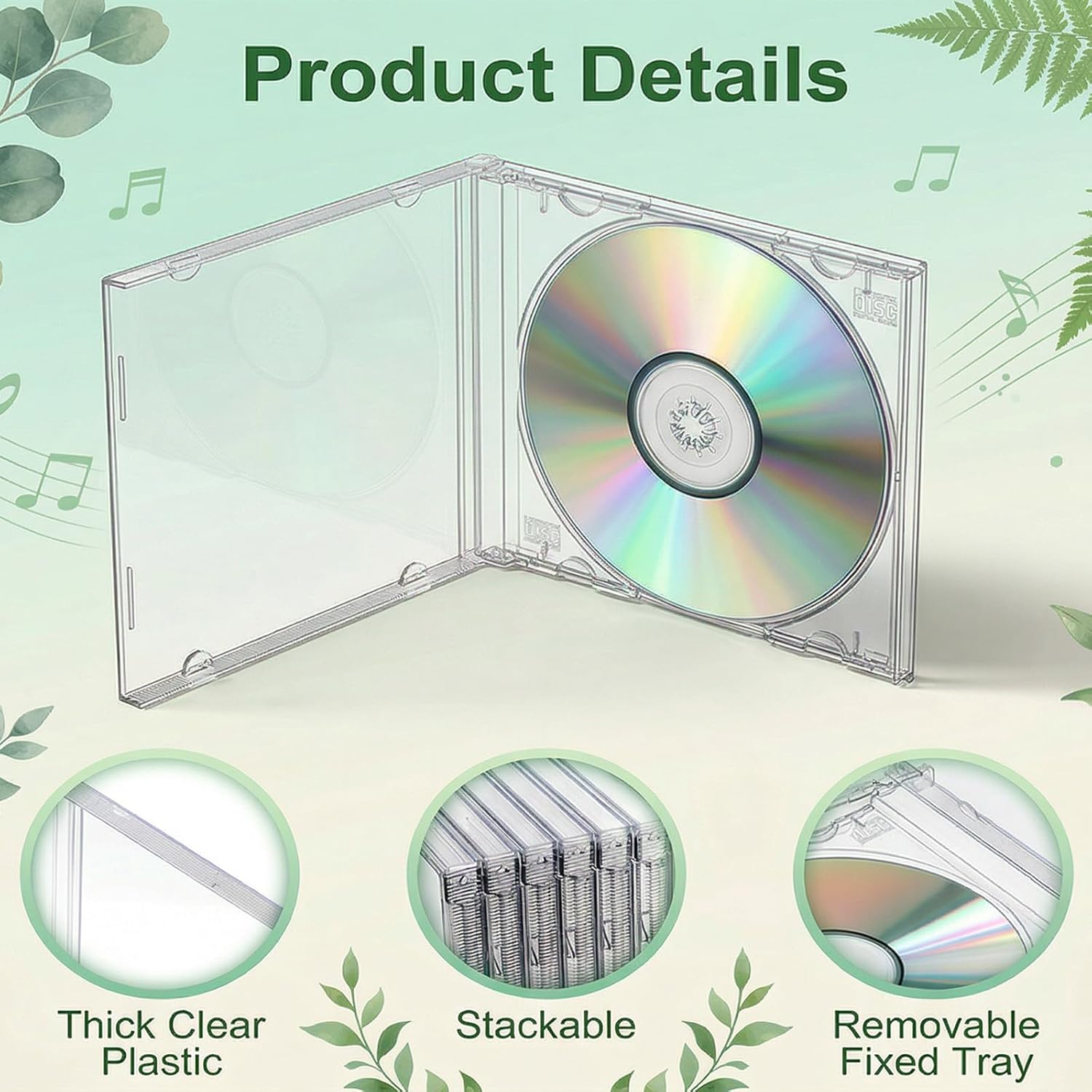 Clear CD Cases Bulk 50 Pack CD Jewel Case 10.4 Mm Standard Cases Clear Blank DVD Case with Assembled Tray for Cds DVDs Blank DVD Cover Storage Box Protection & Replacement