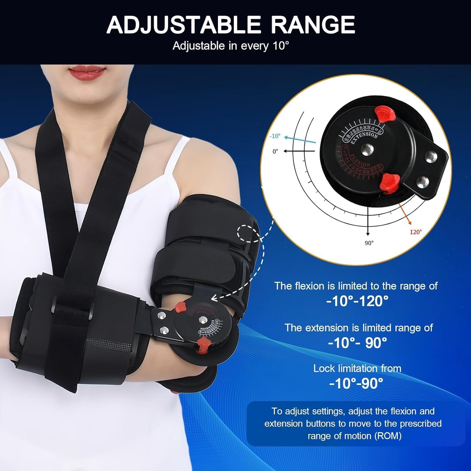 Hinged ROM Elbow Brace,Adjustable Post Elbow Brace Stabilizer Splint Arm Injury Recovery Support After Surgery,Ligament and Tendon Repairs,Surgical Repair of a Fracture and Biceps Repair(Ambidextrous)