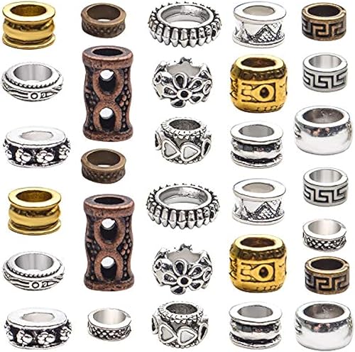 30 cuentas de metal de estilo tibetano, cuentas de rastas de agujero grande Rodelle redondas sueltas para collares, pulseras, joyas, accesorios para