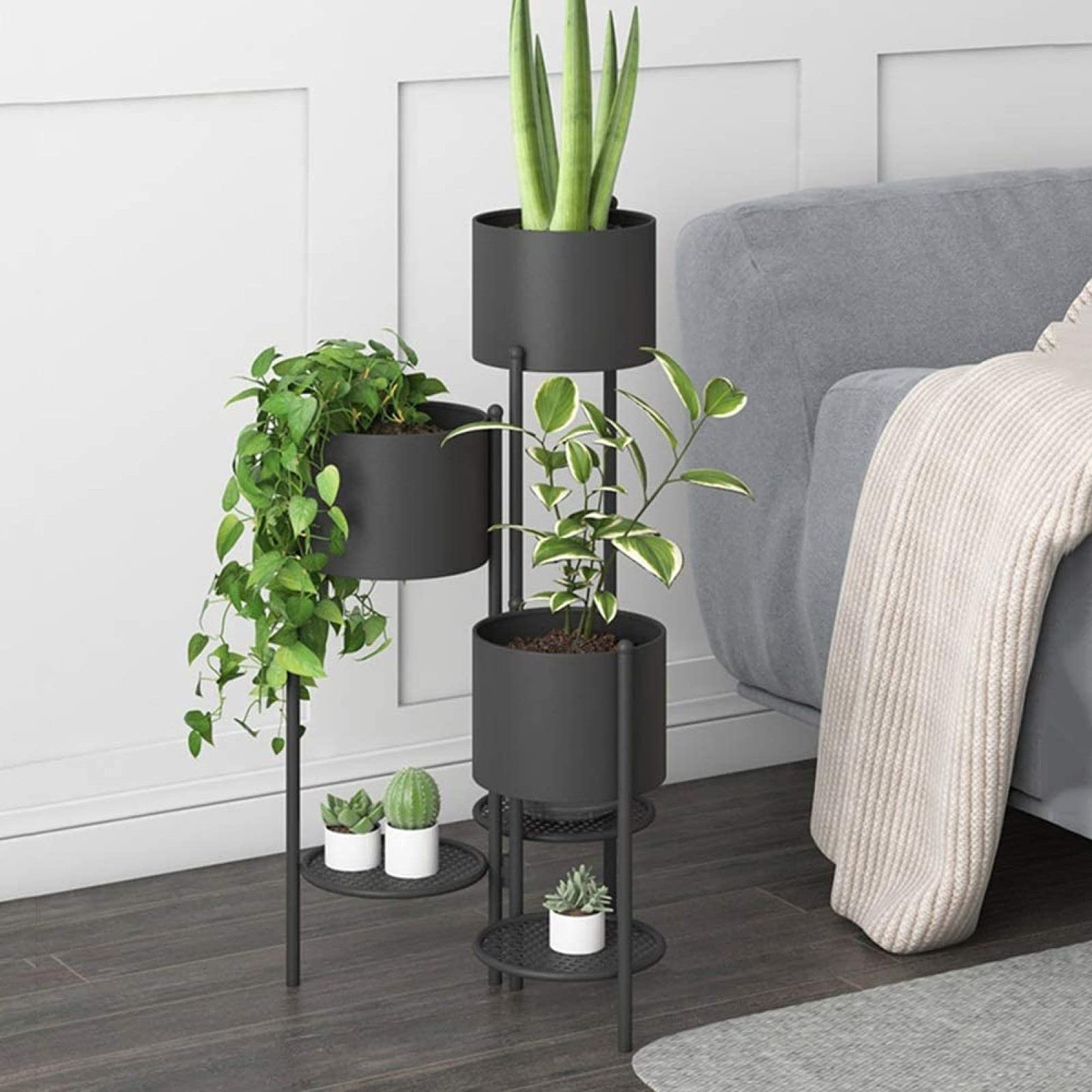 Support pour Plantes d'intérieur, Support pour Plantes en métal à Plusieurs Niveaux, Support pour Plantes en Pot de Fleurs 79,5 x 40 cm Déco, Noir