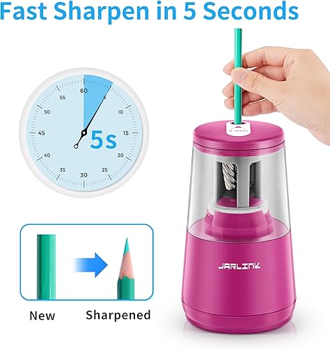 Miniatura 19 de JARLINK - Sacapuntas eléctrico con hoja de alta resistencia para afilar rápidamente y parado automática, para lápices del número 2