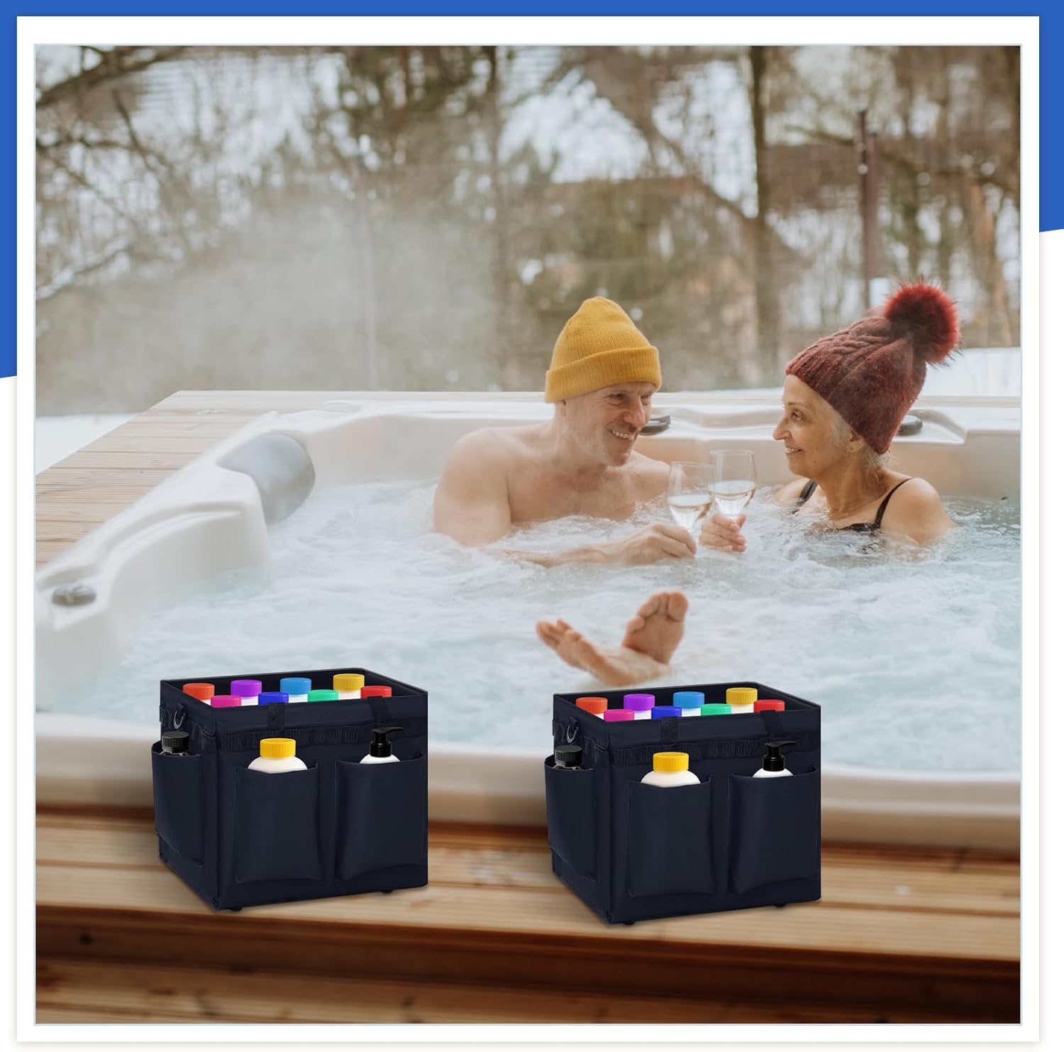 Paterr Hot Tub Chemical Storage Bag for Adults Spa Accessories Chemical Storage Holds All Hot Tub and Spa Chemicals Accessories Caddy Tote Bag Multiple Pockets Outdoor Supplies, Black