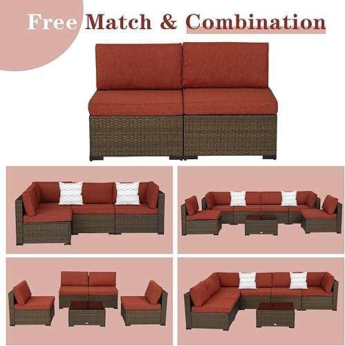 Miniatura 3 de KINTNESS Juego de 2 muebles de patio para exteriores, sofá biplaza de mimbre, sillas de conversación, cojines gruesos, muebles de ratán