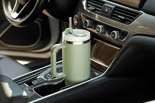 Miniatura 3 de KooK Vaso con popote y asa, 40 onzas, de acero inoxidable, con aislamiento al vacío, botella de agua reutilizable de doble pared, mantiene caliente