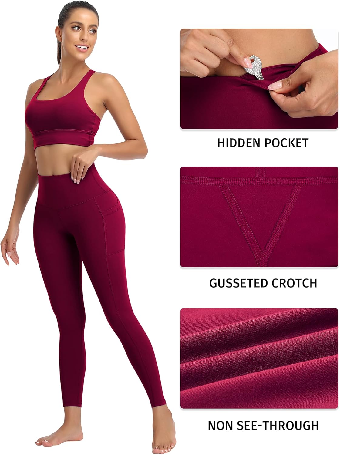 2 Pack Women's Fleece Lined Leggings with Pockets,Winter Warm Lined Workout Yoga Pants High Waisted Thermal Tights - Image 4