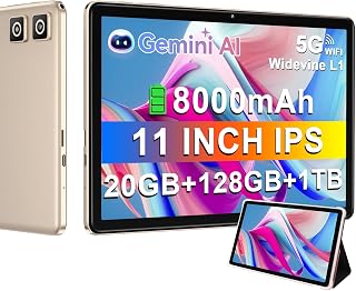 DMOAO Tablet 2026 11 Inch Tablet Android 14 Tablets with 128GB + 20GB Large Storage, Octa-Core 2.0Ghz, 8000mAh,18W Fast Charging, 5G WiFi, GPS, 5+13MP Camera, Widevine L1, Face Unlock-Gold