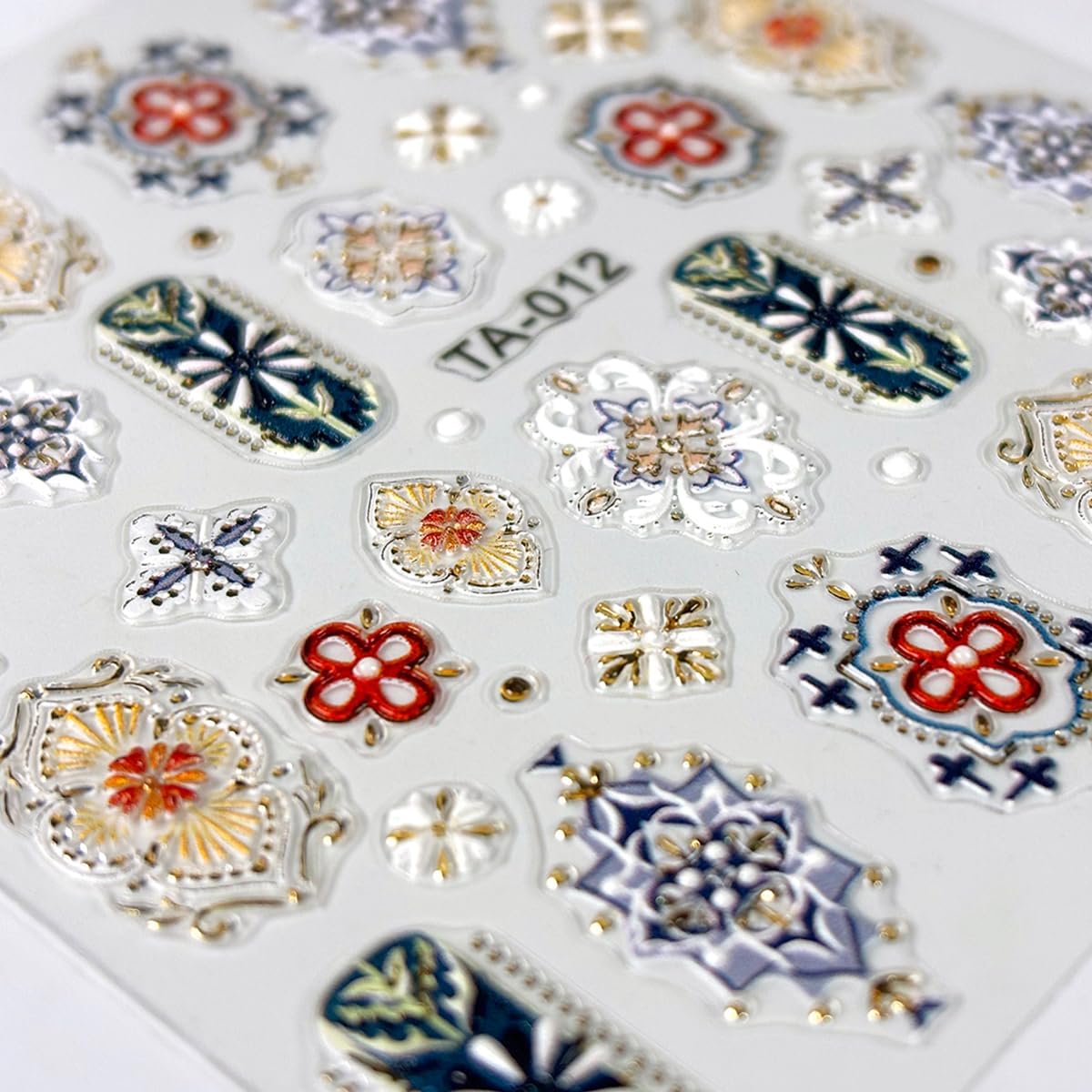 2 Sheets Relief Bohemian Style Nail Stickers, Retro Color 5D Embossed Nail Decals with Metallic Lace Lines, Vintage Boho Nail Art Decoration for Women Girls DIY Manicure Supplies
