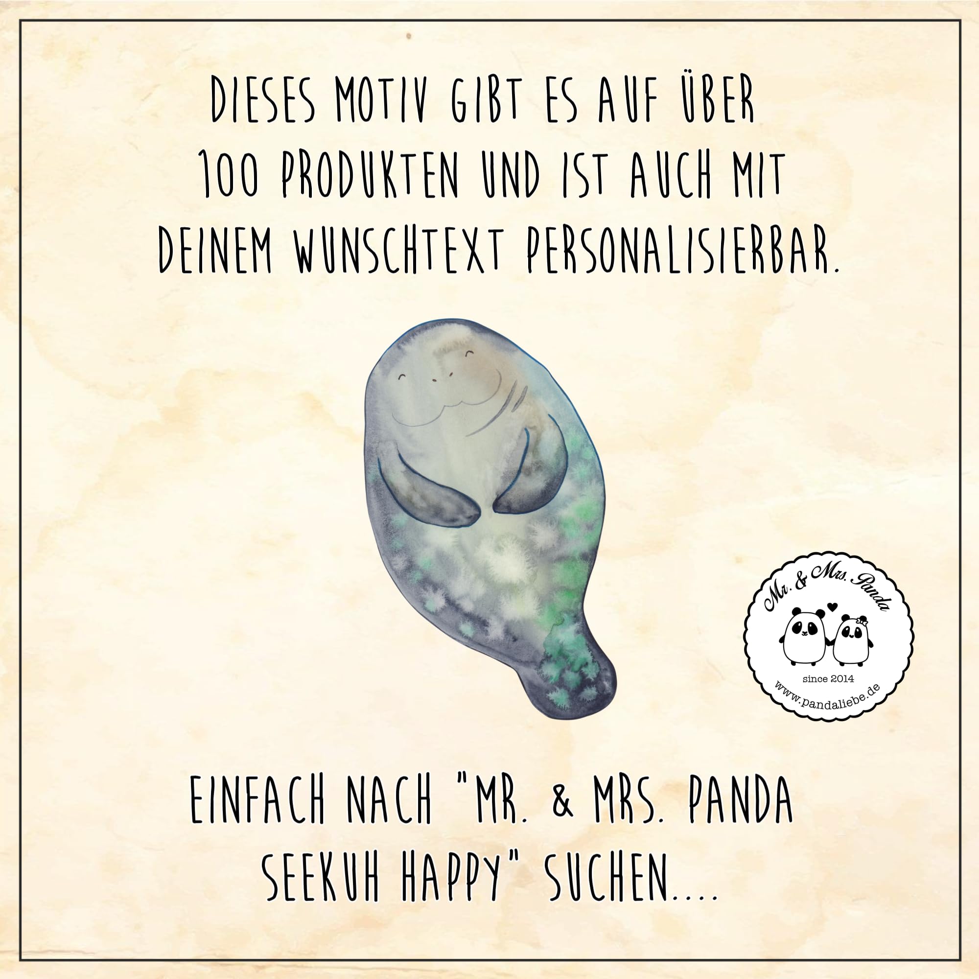Mr. & Mrs. Panda Fussmatte personalisiert Seekuh Happy 40 x 60 cm - Personalisierte Geschenke, Fußmatte personalisierbar, Seekühe, Meer, Respekt, mit Name, Namen, Liebeskummer, Freundin, Achtsamkeit
