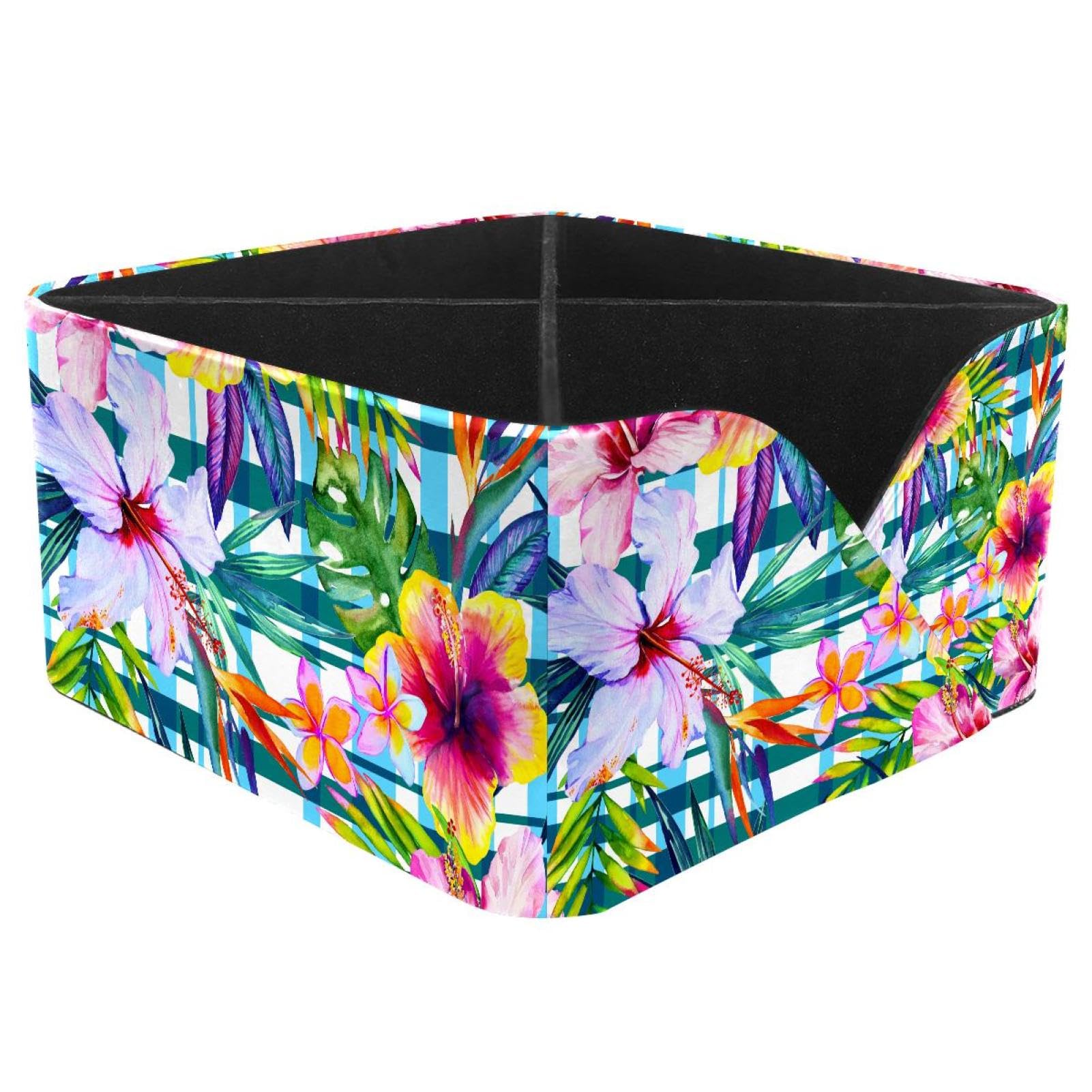 KengjuTesu Tropical Flowers Palm Leaves Desktop Organizer Pen Holder, Rectangular Pencil Cup for Office, Study and Makeup Stations