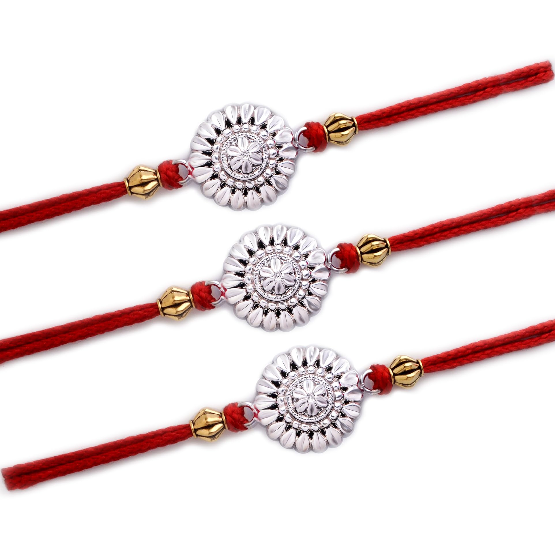 Milan Jewellers 99.5% Fine Silver Best Rakhi Pack of 3 Rakhi with kumkum Chawal (Pack of 3) (B0D9K6PCXG) Amazon Price History, Amazon Price Tracker