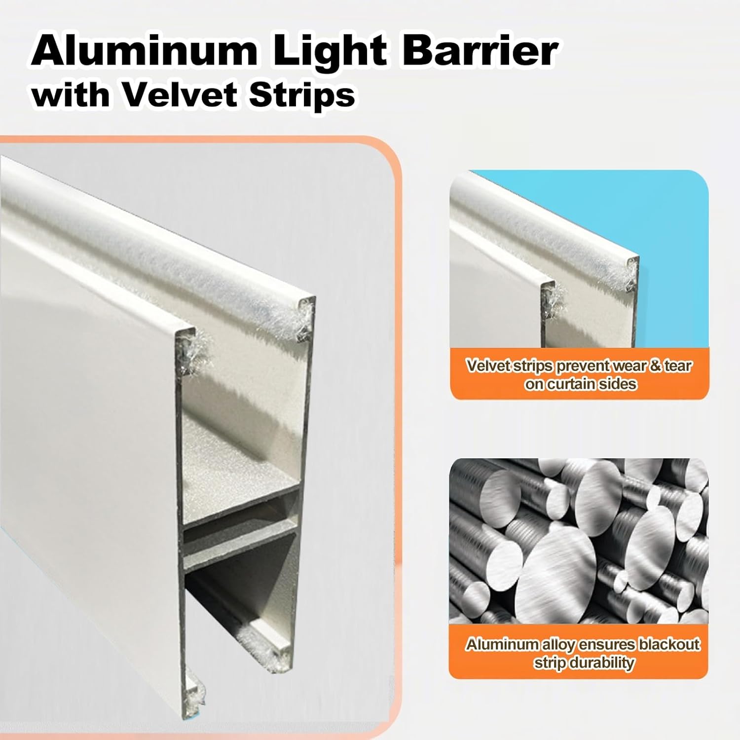 Light Blocking Strips Between Two Blinds, White/Black/Gray Aluminium Alloy Shades Side Rail, Drilling Blackout Strip for Bedroom/Nursery(Gray,50cm/20)