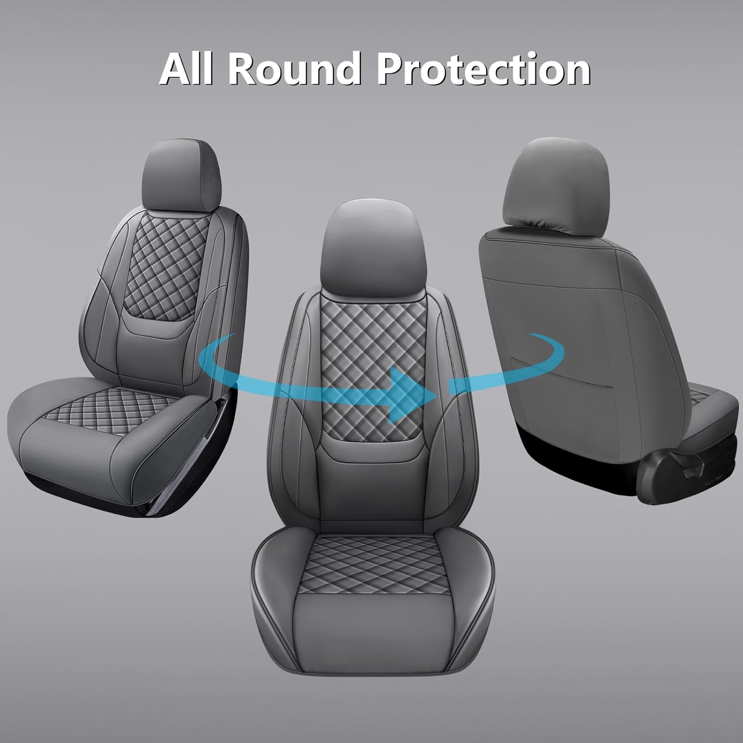 Full Coverage Leather Car Seat Covers Front Pair,Waterproof Seat Covers for Cars,SUVs Trucks, Car Seat Cushion,Car Seat Protector with 2 Seats (Grey, Front Pair(driver and passanger-2 seats))