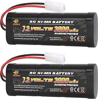melasta 2pcs 7.2V 3600mAh RC NiMH Battery Packs Compatible with Standard Tamiya Plug, RC Battery for RC Car RC Truck RC Airplane, RC Helicopter Associated HPI Losi Kyosho Hobby
