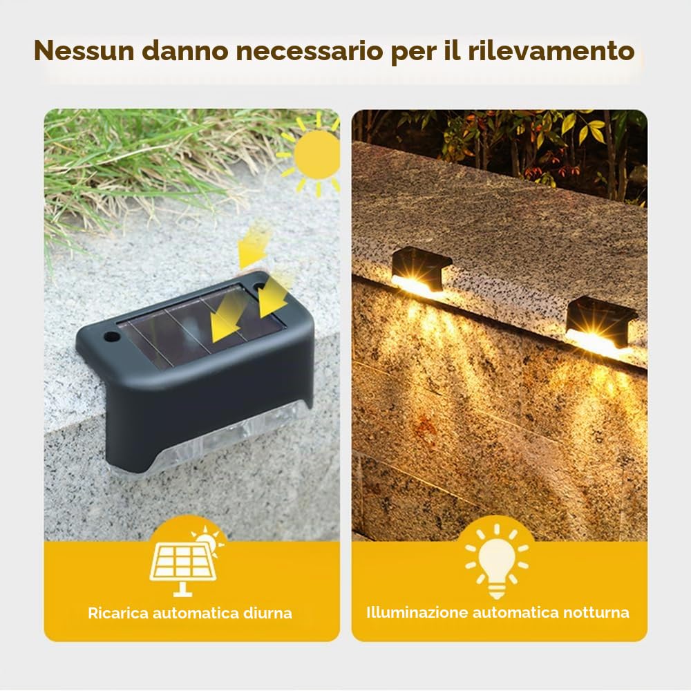 16 Pezzi Luci Solari per Esterni, Luci a LED Impermeabili, Luci Solari Da Giardino per Scale Esterne, Gradini, Recinzioni, Cortili, Patio, Grondaia, Sentiero, Decorazione (Nero, Bianco Caldo)