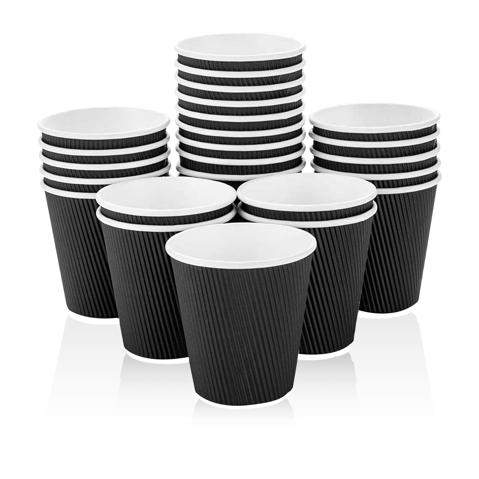 [50 Cups] 8 oz. Black Disposable Coffee Cups - Triple Wall Ripple Hot Paper Cups for Office & Home Coffee Mug Perfect for Events, Parties and Special Occasions, Espresso, Arabic Coffee, Drinks To-Go