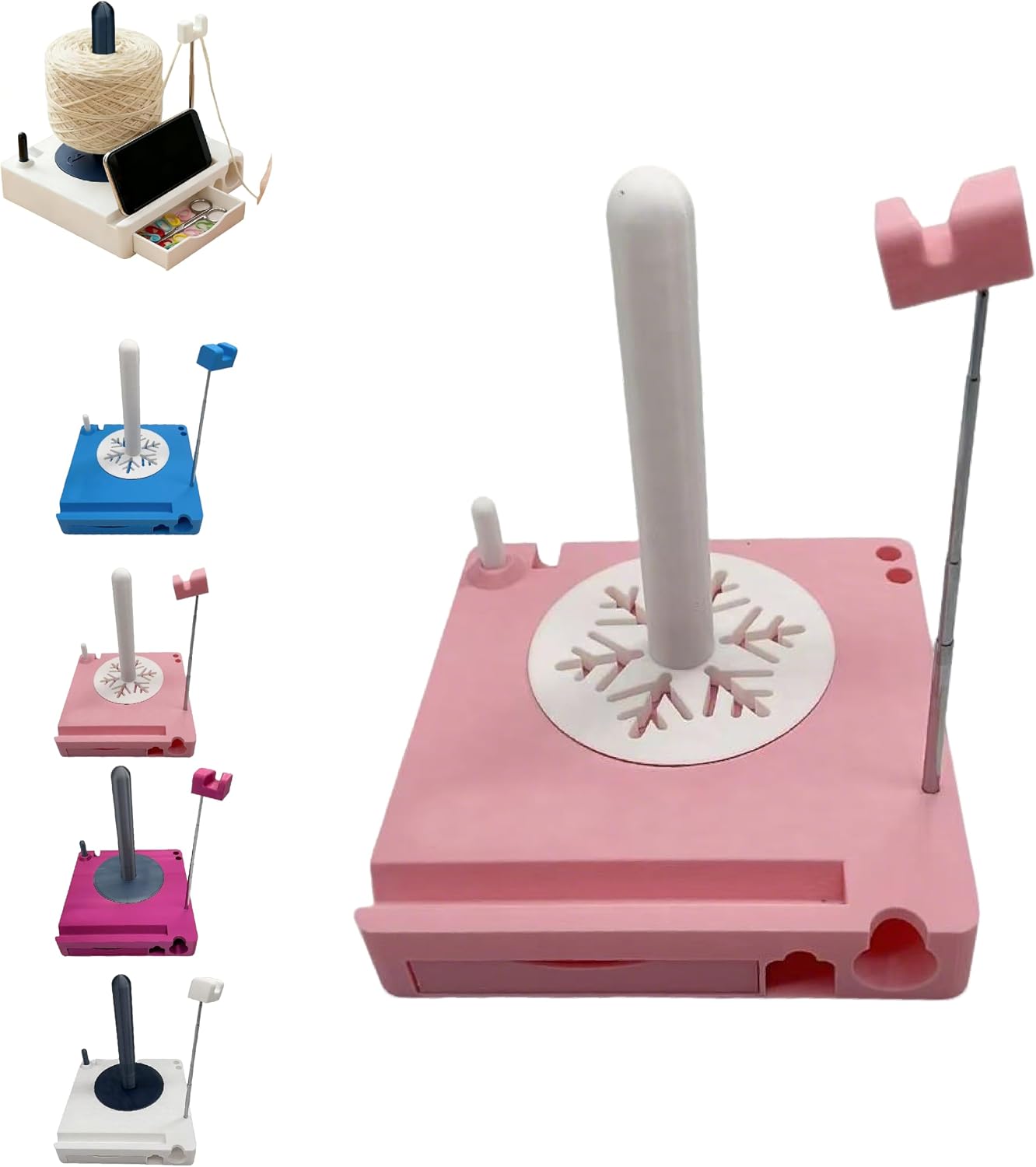 2026 New Detachable Yarn Spool Organizer Box with Phone Stand, Portable Crochet Caddy, Multi-Functional Storage for Knitting Lovers & Crocheters (Pink)