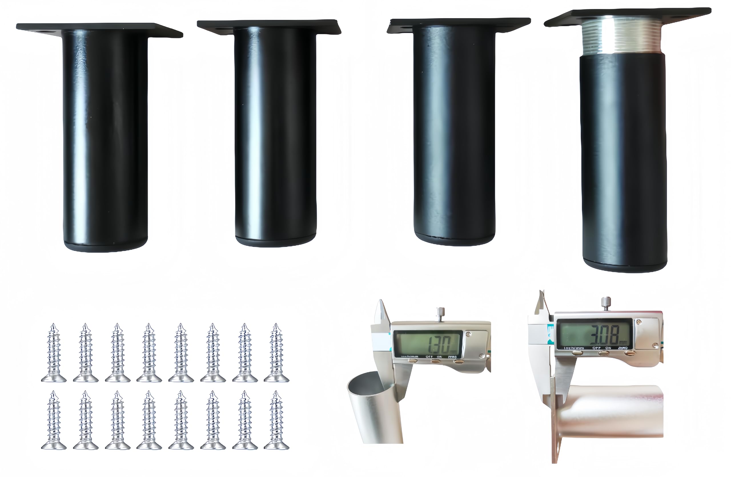 PUTOAHAO 4 Adjustable Furniture Feet, Cabinet Legs, Aluminium Alloy (Diameter 38 mm)