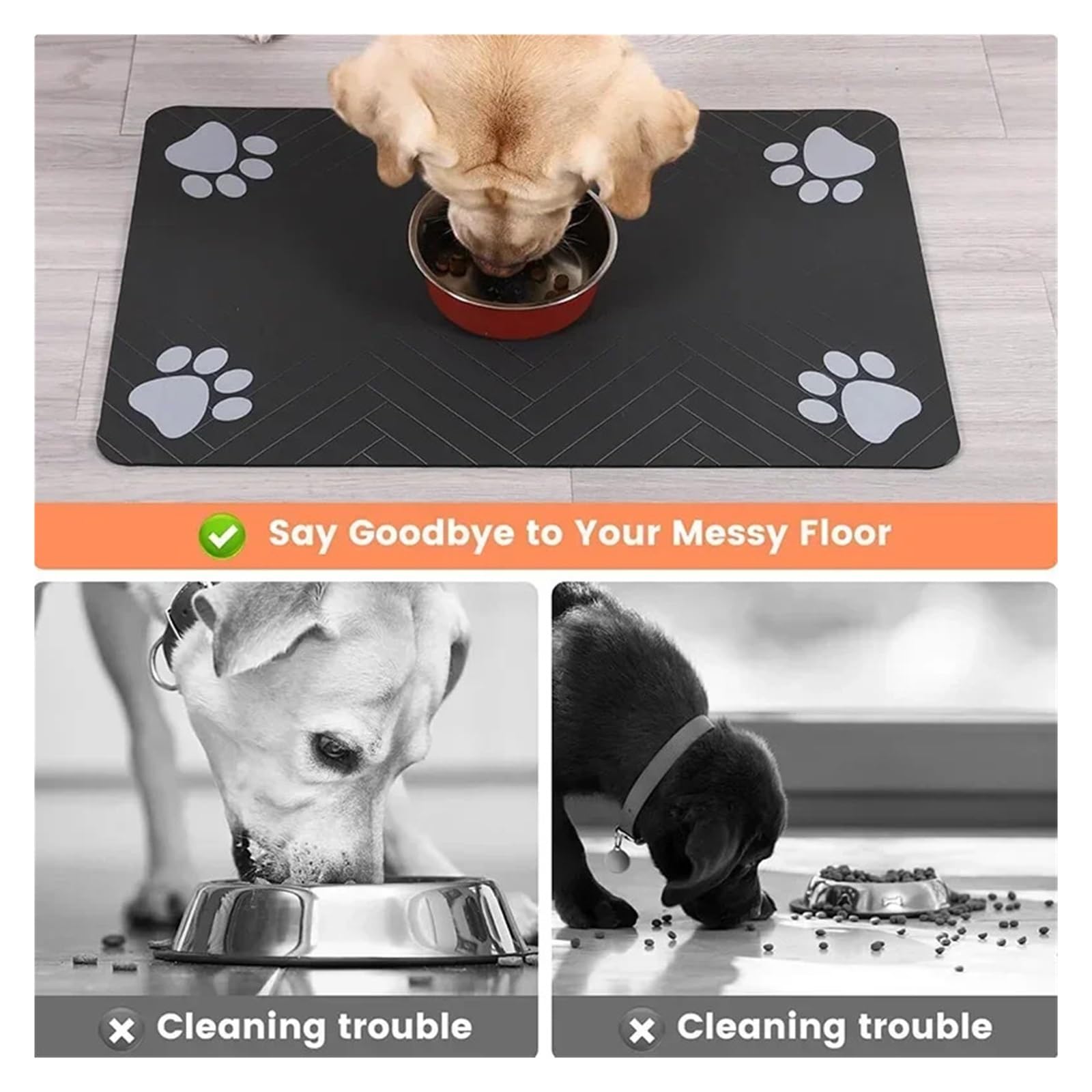 Futtermatten für Haustiere Haustier Tischset Hundefutter Schüssel Matte Trinken Füttern for Katze Schnell Trocknend wasserdichte Pad Feeder Matten wasserdichte(Black,L)