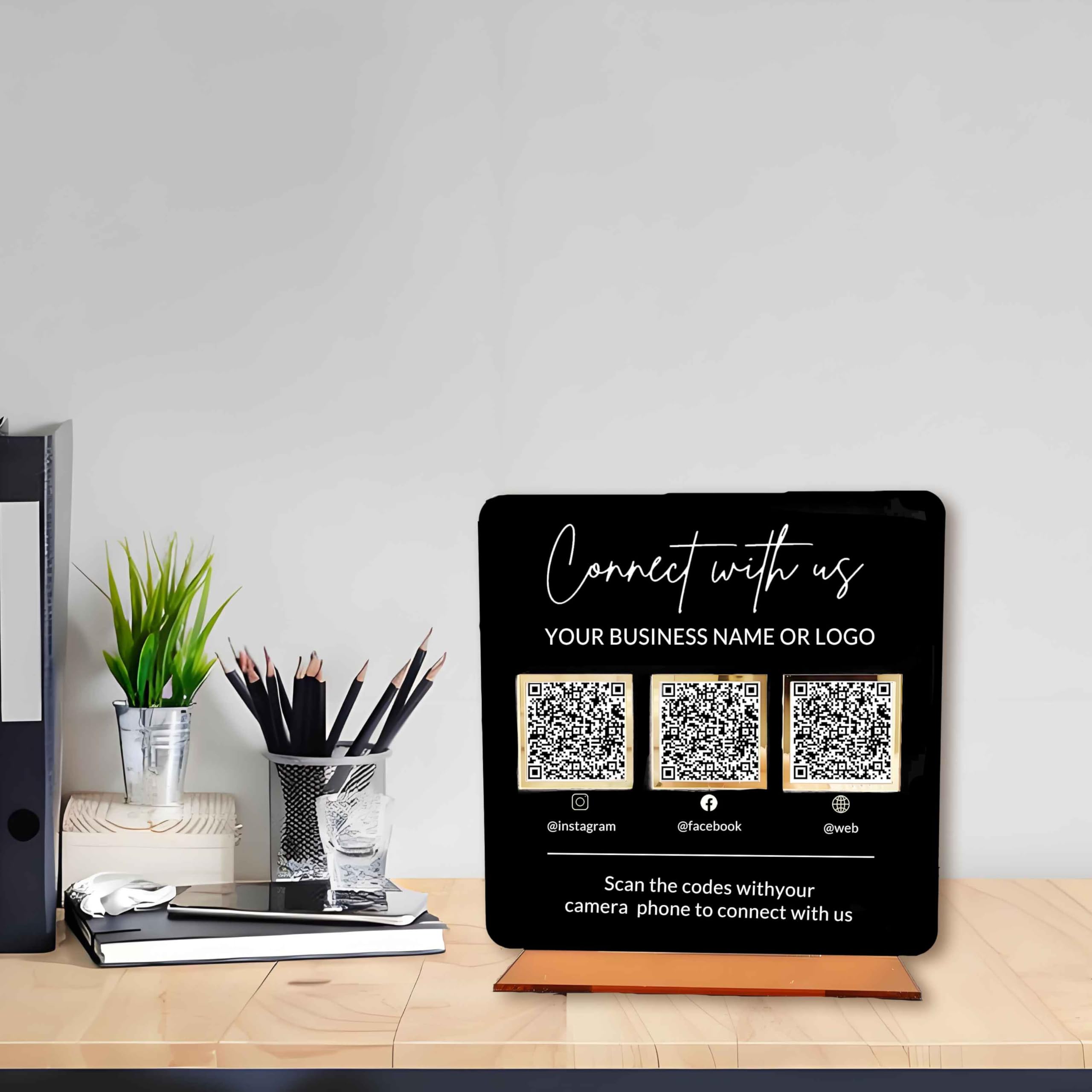 Código QR cuadrado de acrílico personalizado, múltiples textos privados de redes sociales personalizados, Venmo Cashapp Zelle, adornos de escritorio de oficina de empresa, tienda, restaurante, salón
