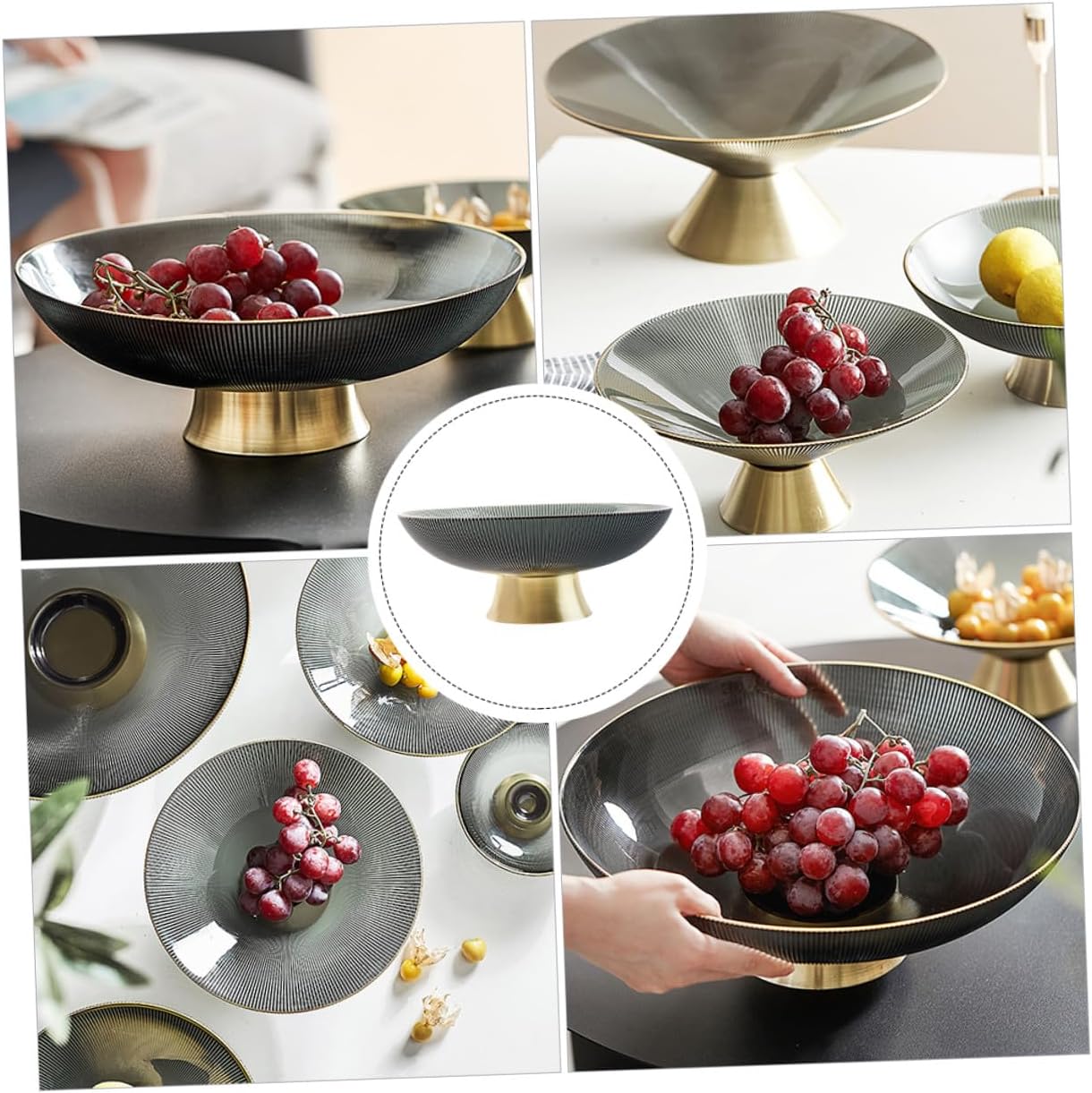 Ciieeo Pedestal Glass Fruit Bowl for Kitchen Counter, Tall Glass Snack Tray, Household Decorative Fruit Holder for Dining Table and Living Room