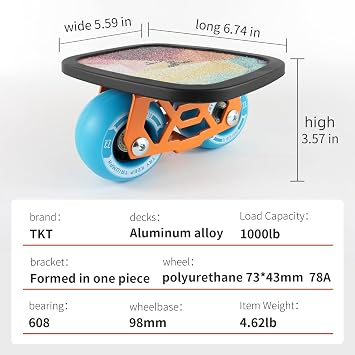 TKT Aluminum Plate Freeskates - Skillful Free Skates Split Skateboard - High End Bearings with PU Wheels